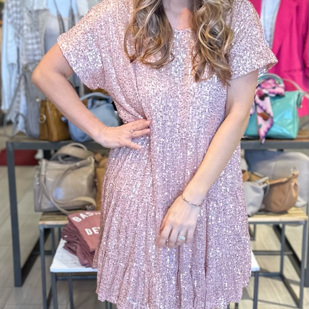 Boutique - Rose Gold‎ Sequin Party Special Event Glam Midi Dress, Sz S, M,L  NWT
